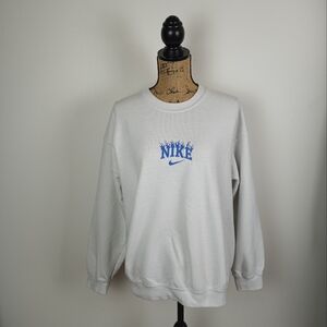 White/Blue Bootleg "Nike" Embroidered Sweatshirt!